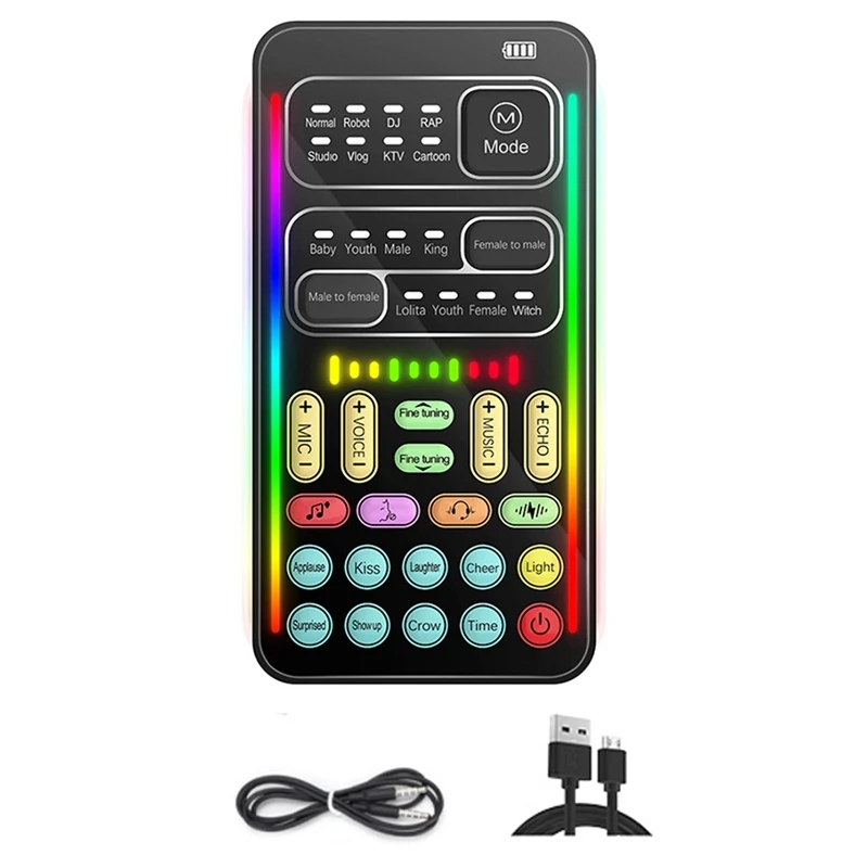 I9 Voice Changer Multiple Audio Effect Bluetooth Live Sound Cards Ultra-Thin Portable Card Mic Durable