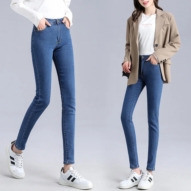 Jeans for Women mom Jeans blue gray black Woman High Elastic 31 32 Stretch Jeans female washed denim skinny pencil pants