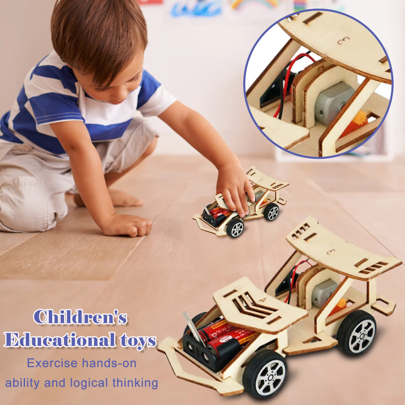 

DIY Electric Wood Racing Car Assembled Puzzles Scientific Experiment Educational Mini Model Early Learning Toy For Children Kids