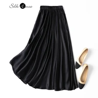 2022 womens fashion skirt quality soft waxy smooth texture black 93 natural mulberry silk large swing skirt