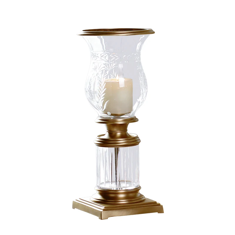 

Modern big clear glass brass candlestick gold design glass candle holder home decoration for home hotel wedding