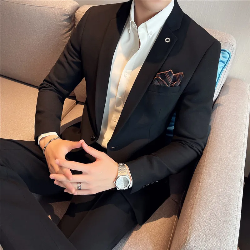 

Men's boutique(suit + trousers) high-end fashion suit autumn and winter new tweed suit business stripes thickened paragraph suit