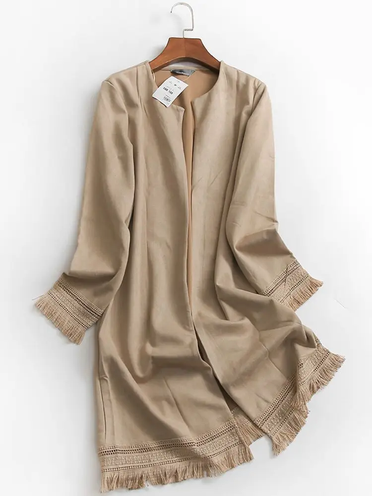 

Women Solid Color Long Jacket Spring And Autumn Vintage Style Woman Parkas Female Coats