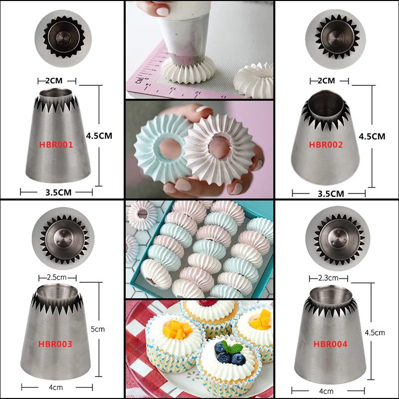 

4 Metal Cake Cream Decorating Tips Set Pastry Tools Stainless Steel Nozzle Cupcake Head Dessert Decorator Baking Accessories