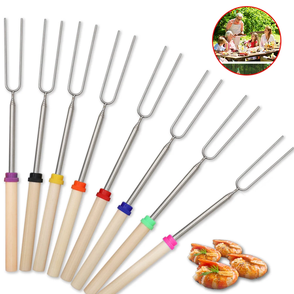 

5pcs Barbecue Fork Set Telescopic Marshmallow Sausages Hot Dogs Forks Vegetables Roasting Sticks Camping BBQ Accessory