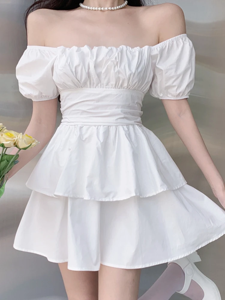 

Casual Dress 2022 Summer New Style Back Bow Tie One-Word Collar Slim Short-Sleeved Dress Fashion Women'S Clothing
