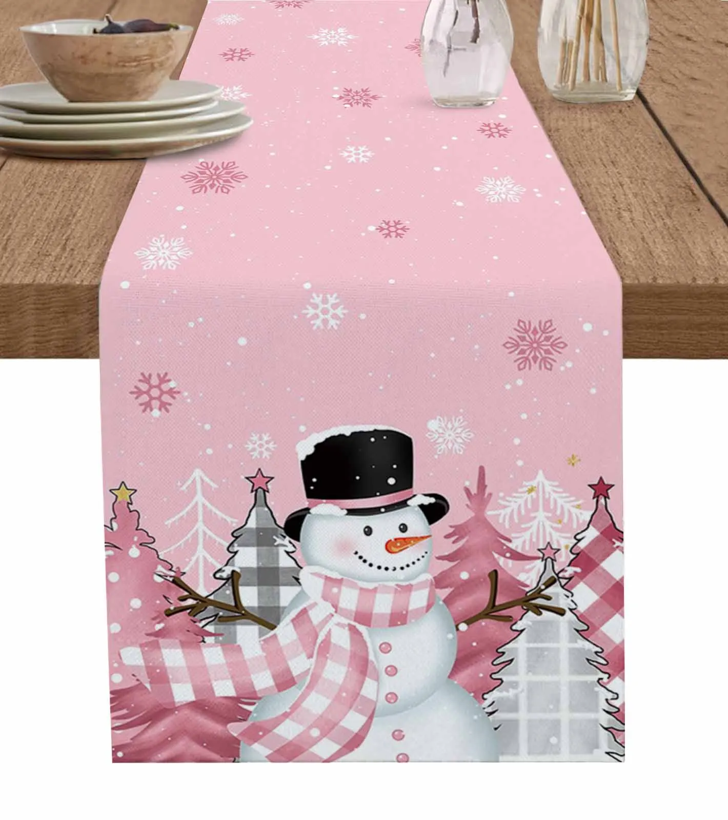 

Рождественская розовая Рождественская елка Снеговик настольная дорожка из хлопка и льна Свадебная настольная декоративная дорожка для дома на Рождество