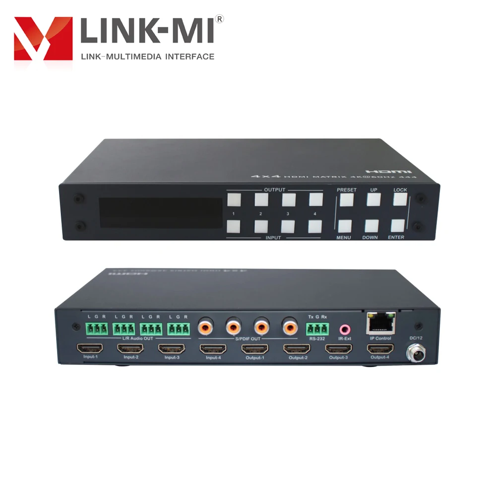 

LINK-MI 4K 4x4 HDMI Matrix with Analog SPDIF Audio Extraction Support 4K@60Hz EDID HDR 18Gbps RS232 TCP/IP Web GUI Control