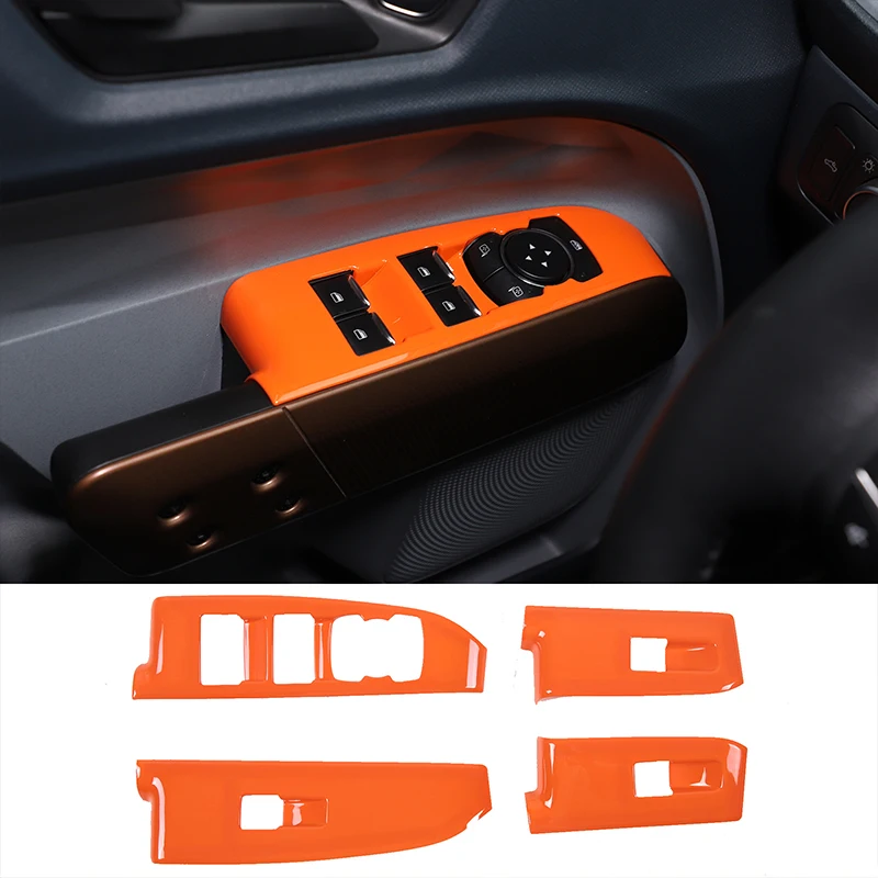 

For 2022 Ford Maverick ABS Orange Car Glass Lift Button Frame Cover Sticker Car Interior Protection Accessories