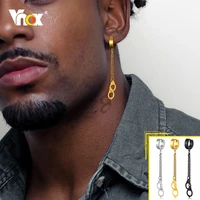 vnox stylish handcuff drop earrings for men women gold color solid stainless steel dangle earringspunk rock cool long earrings