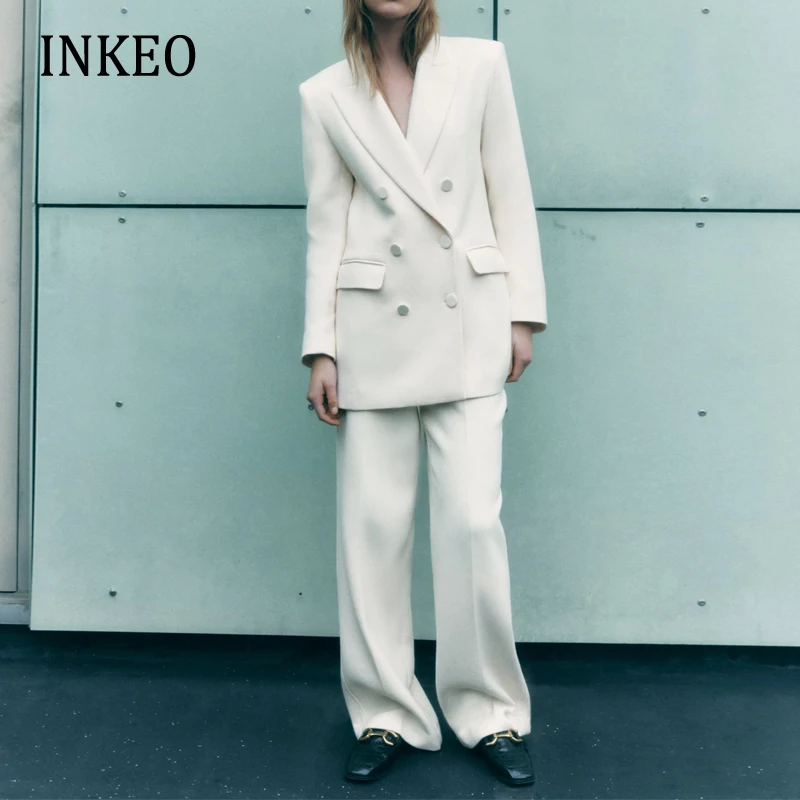 

Vintage Double breasted Blazer vest and Pants Women 3 piece suit Spring Elegant Beige Outifis Office lady 2023 New INKEO 3O014