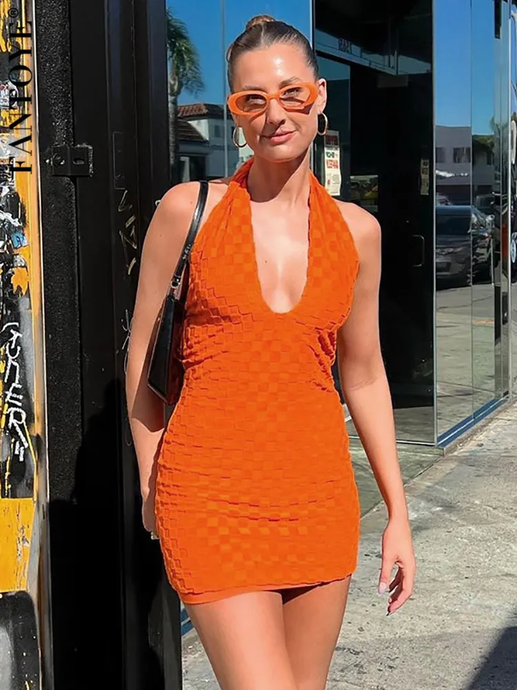 

Женское платье без рукавов Fantoye, оранжевое мини-платье с высокой талией, летнее обтягивающее пляжное платье, 2022