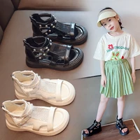 2022 summer fashion mesh and patent leather roman boots high top girls sandals kids rivet gladiator sandals children sandals