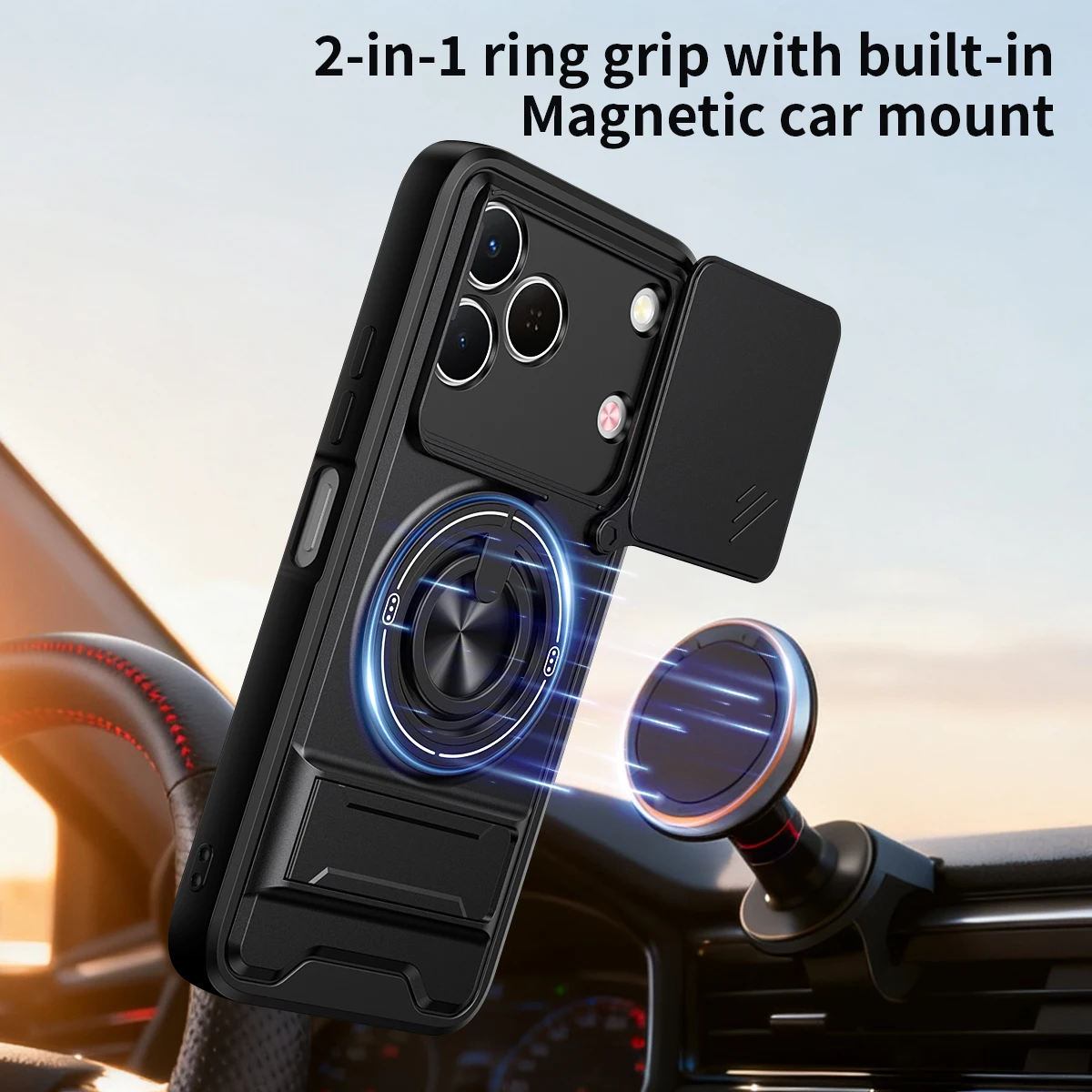 Фото Чехол для Tecno Spark 50 4G с вращающимся кольцом для защиты камеры, подставкой и противоударной защитой №2