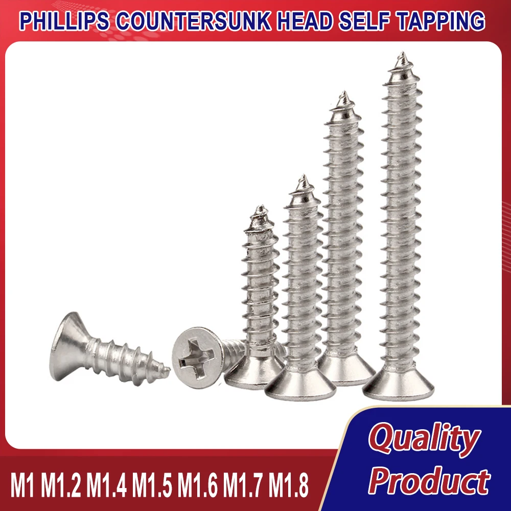 

M1 M1.2 M1.4 M1.5 M1.6 M1.7 M1.8 M2 304 Stainless Steel Phillips Countersunk Head Self Tapping Pointed Tail Flat Head Screw