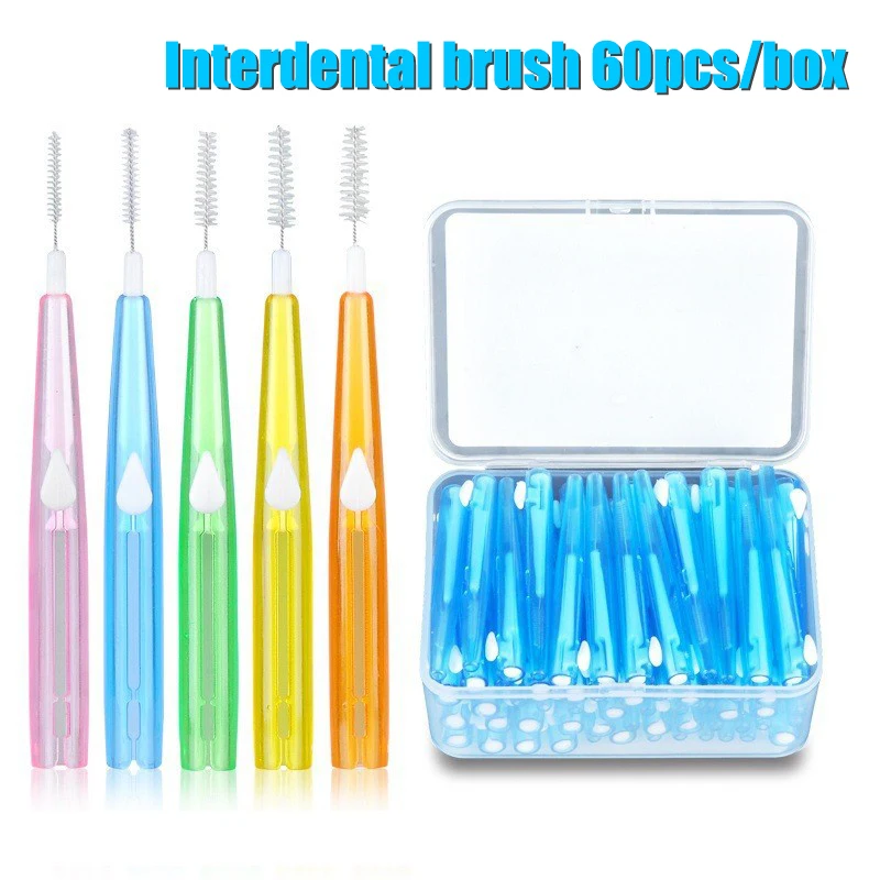 

60pcs/box toothpick dental Interdental brush 0.6-1.5mm cleaning between teeth oral care orthodontic brush I shape tooth floss