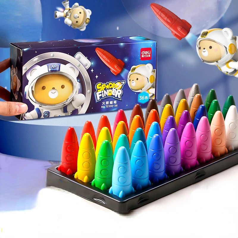 12/24/36 Color Rocket Crayon Set Children Graffiti Coloring With Washable Non-dirty Hands Non-toxic Paintbrush Art Stationery