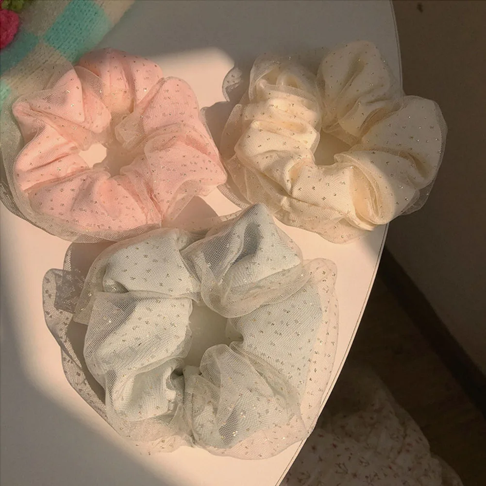 

Women's Classic Temperament Contracted White Gauze Wave Point Double Hair Bands Balls Children Elastic Hair Rope Headdress