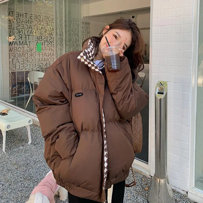 2022 Autumn Winter Down Cotton Jacket Women Casual Loose Warm Outwear Streetwear Oversized Zipper Stand-up Collar Female Coat