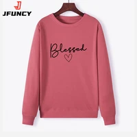 jfuncy oversized women hoodie round neck long sleeve pullover woman casual hoody 2022 autumn print tops mujeres sweatshirt