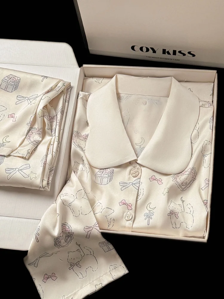 Coy Kiss2024 новые шелковые осенние и зимние пижамы женские милые ретро кукольный