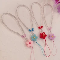 short flower crystal bead lanyard trendy crystal stone beads mobile phone chain for girls cellphone strap anti lost lanyard