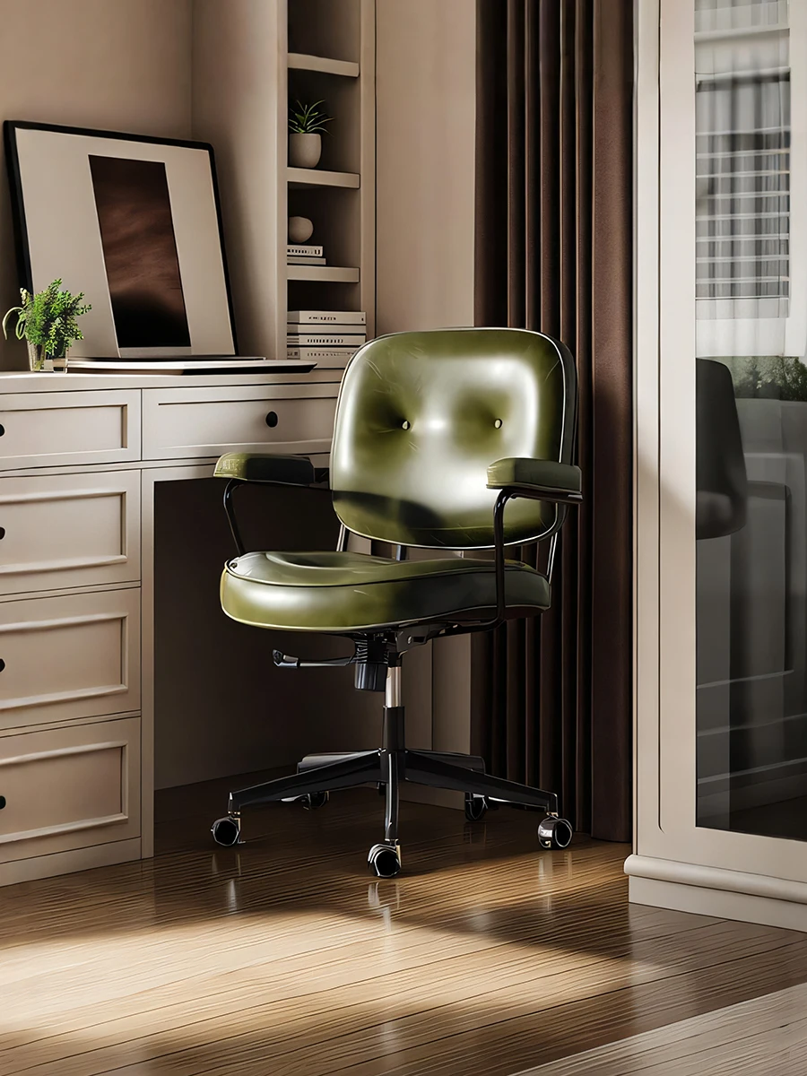 Кожаный компьютерный стул для дома удобный сидячий учебы подлокотник книжный