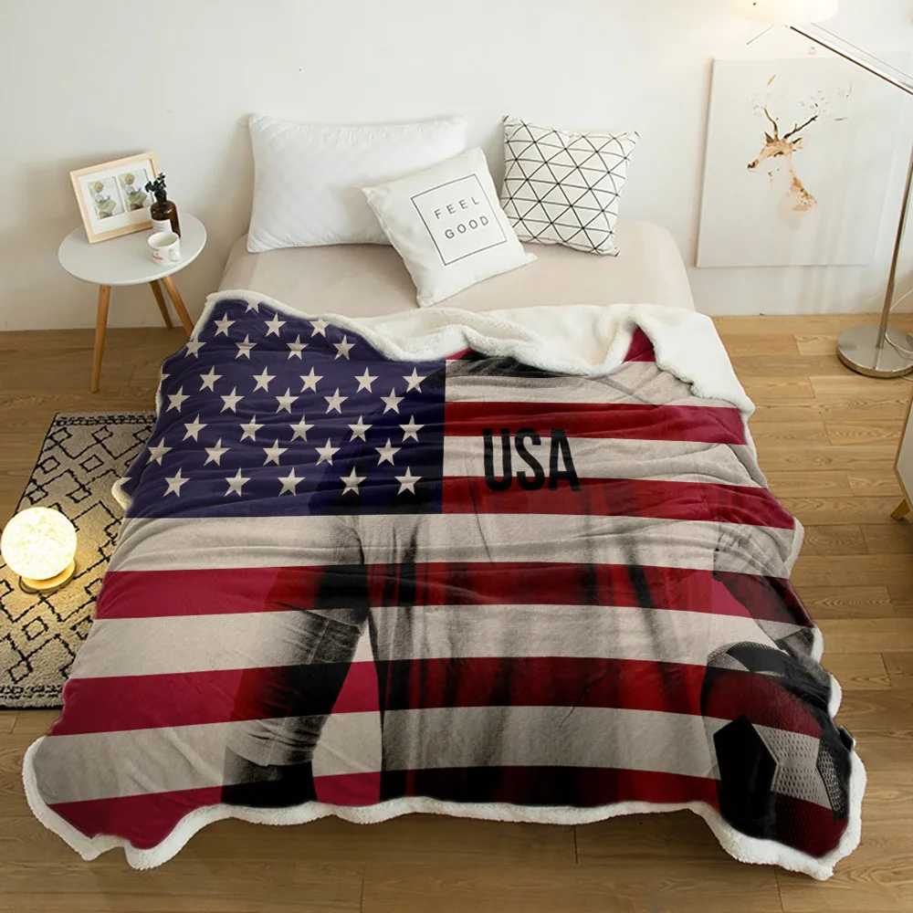 

American Flag Football Player Plush Throw Blanket Sherpa Fleece Bedspread Blankets Sofa Cover Bedding Picnic Wool Soft Blanket