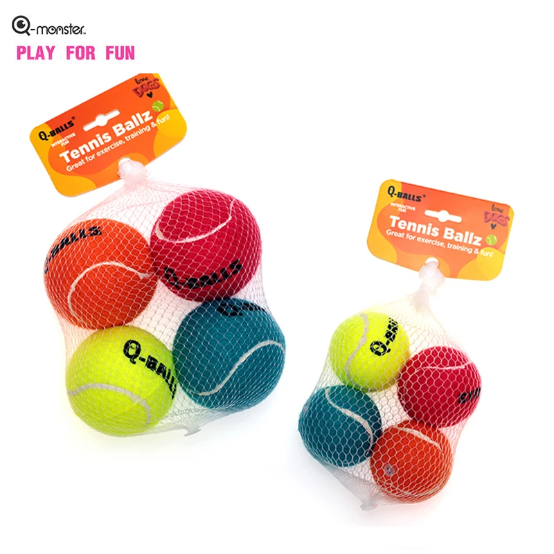 Q-MONSTER Dog Toy Set Thick Walled Natural Rubber Squeak Chew Balls for Dogs Tennis Interactive Bouncy Balls for Training 4-pack