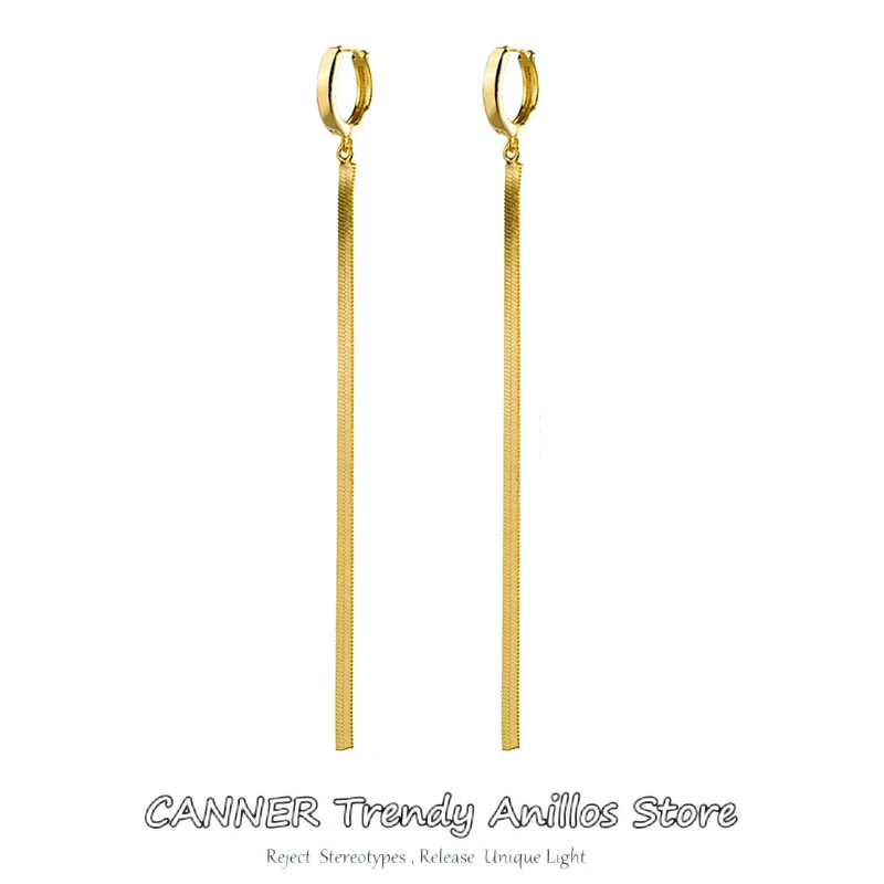 

CANNER Real 925 Sterling Silver Vintage Bar Long Thread Tassel Drop Earrings for Women Snake Chain Korean Earrings Fine Jewelry