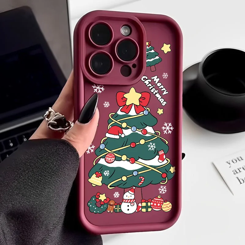 Мягкий силиконовый чехол из ТПУ с милым принтом рождественской елки для iPhone 16 15 14
