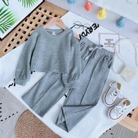 girls clothing set 2022 spring autumn new korean baby fashion off the shoulder top fashionable wide leg pants two piece set