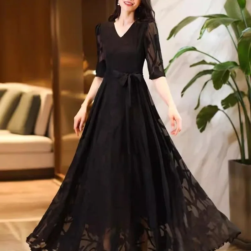 Женское лоскутное платье с V-образным вырезом модное однотонное Элегантное