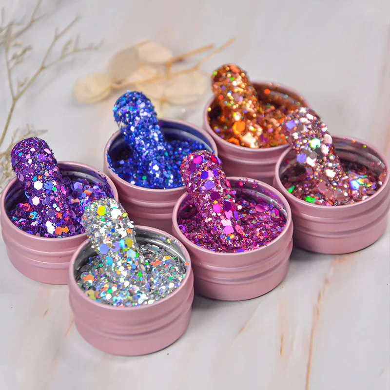 

Iridescent Nail Art Sequins Silver Nail Glitter DIY Chrome Powder Sparkly Hexagon Chunky Flakes Manicures Decorations