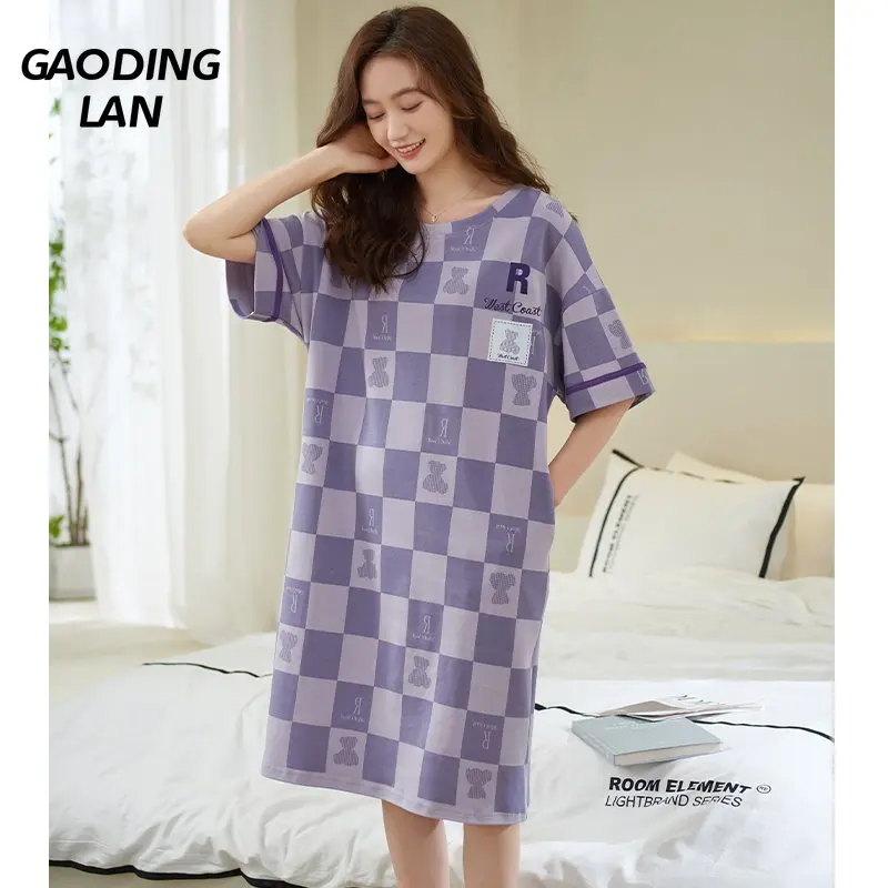 

Short Sleeve Summer Nightdress Women Short Sleeve O Neck Modal Cotton Sleepwear Bear Print Nightgown Large Size Sleepshirts