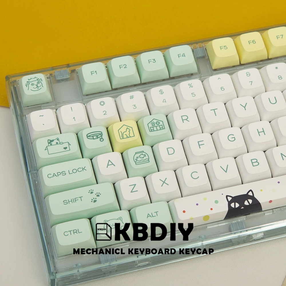 

KBDiy 131 Keys Strange Cat PBT Keycaps XDA Profile MX Switch DYE-SUB Anime Cute Keycap for DIY Mechanical Gaming Keyboard Custom