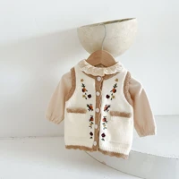 infants clothes sleeveless knitted sweater cardigan floral sweet girls knit waistcoats cute baby childrens outwear