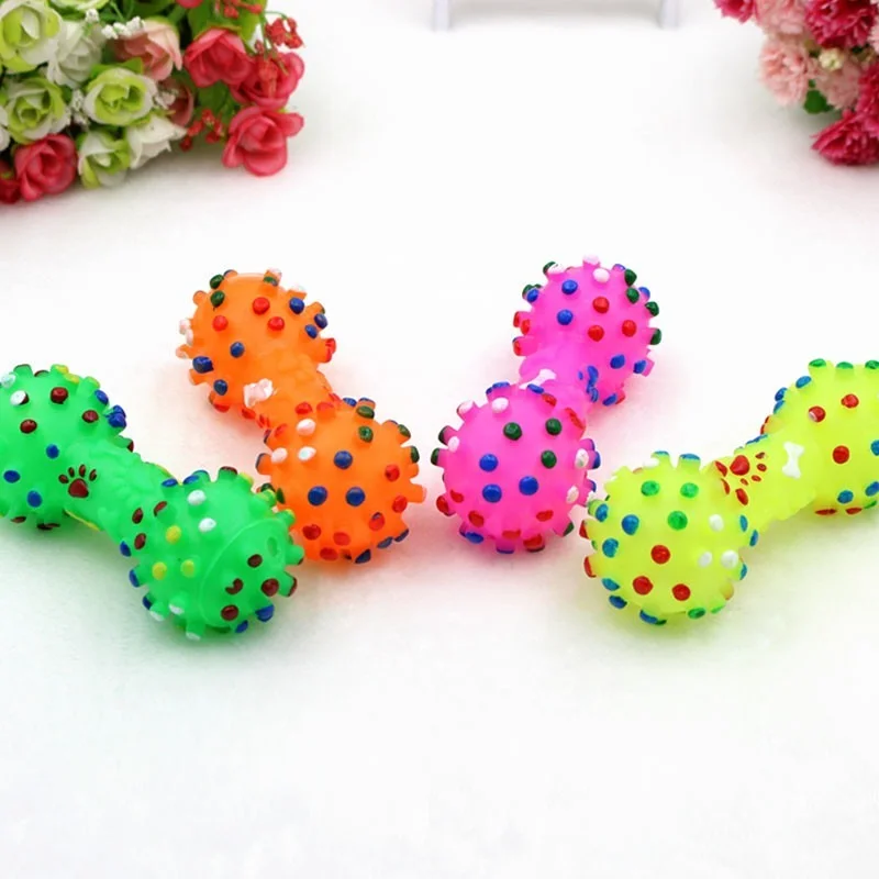 

1pcs Pet Dog Cat Puppy Sound Polka Dot Squeaky Toy Rubber Dumbbell Chewing Funny Toy