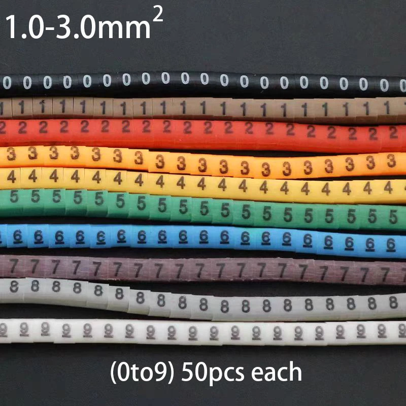 

500 шт. нейлоновые маркеры для кабеля 0-9, цветные этикетки для проводов/кабелей площадью 1,5 кв. мм, идентификация электрической проводки