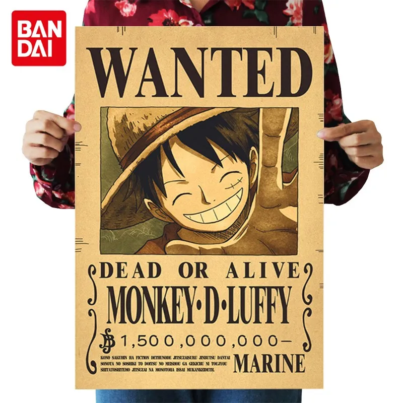 

Bandai One Piece Luffy Anime Action Figure Vintage Posters Children Room Living Wall Decoration Pirate Wanted Paintings Toy Gift