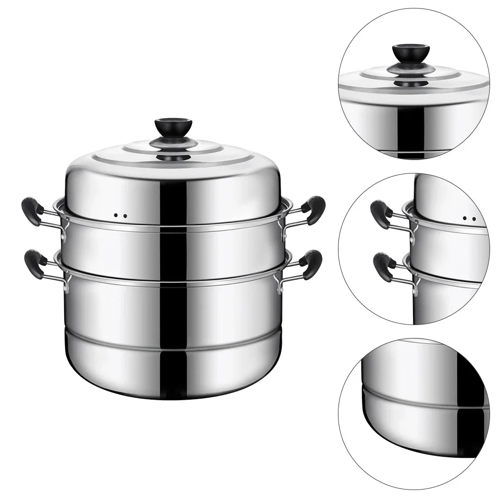 

Stainless Steel Three Tier Steamer Pot Steaming Stockpot Cookware Multifunctional Steam Soup Pot 28cm