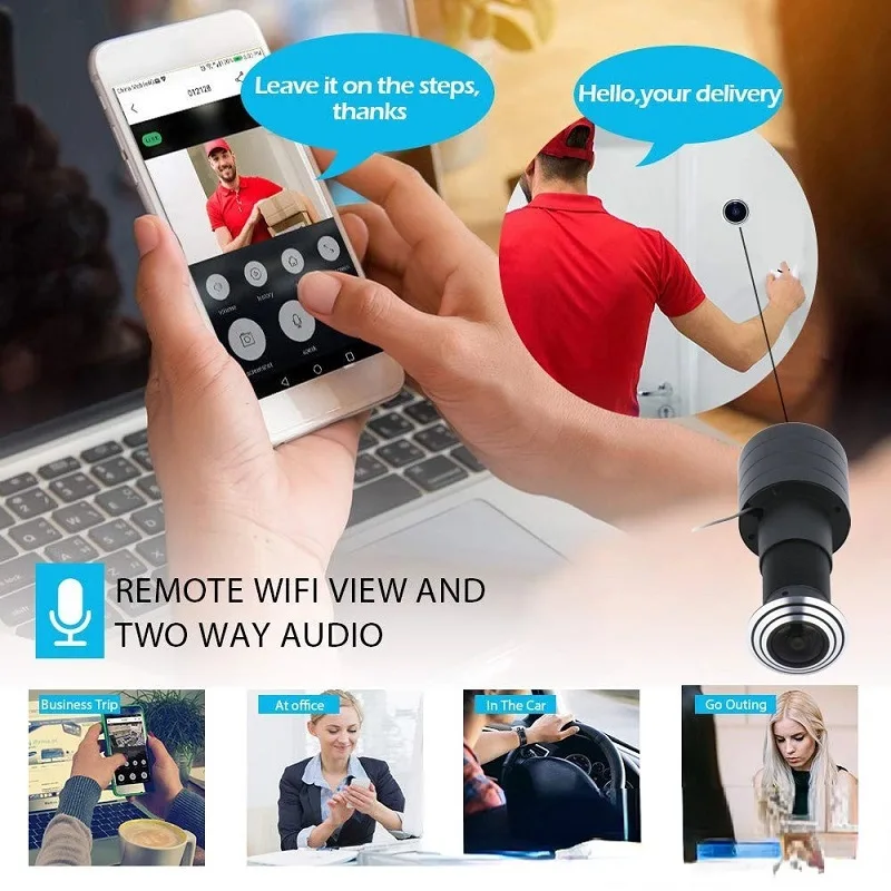 Дверной глазок Tuya с двухсторонним аудио и Wi-Fi домашний объектив рыбий глаз 1080P