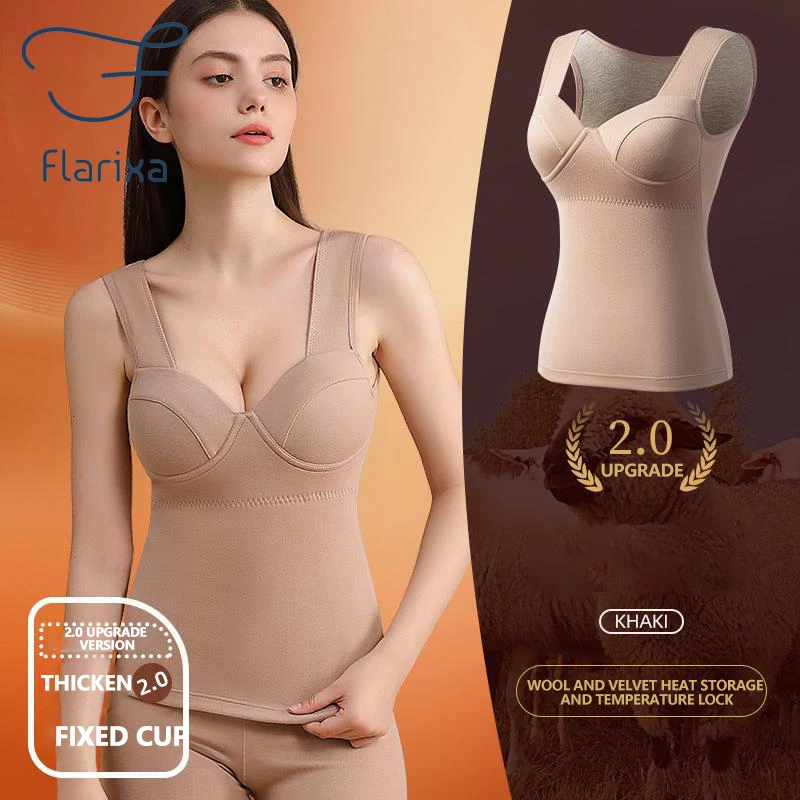 Flarixa Seamless Slimming Women's Thermal Underwear Warm Vest With Bra Wear Inside Chest Pad Warm Lingerie Winter Clothes