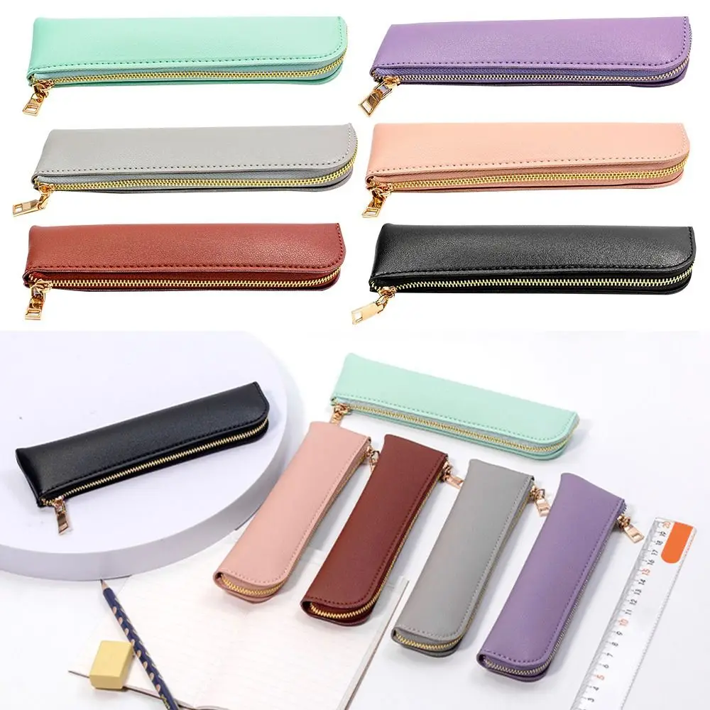 

Hot Sale Solid Color Gifts PU Leather Pen Storage Bag Pen Cover Pencil Case Stationery Bag
