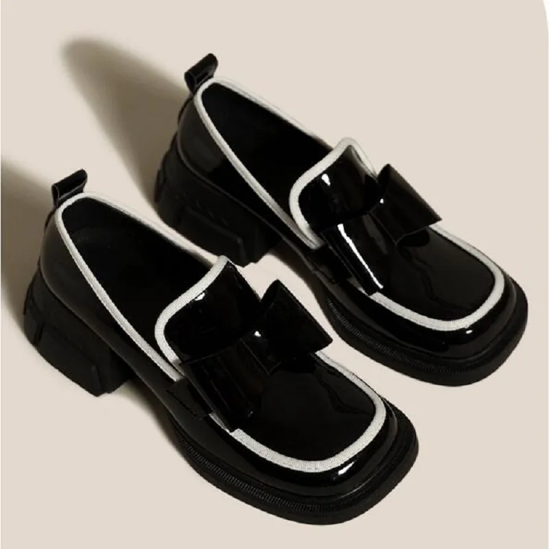 

Platform sponge cake high heel Loffer shoes lady autumn retro French Mary Jane shoes British style small leather shoes square