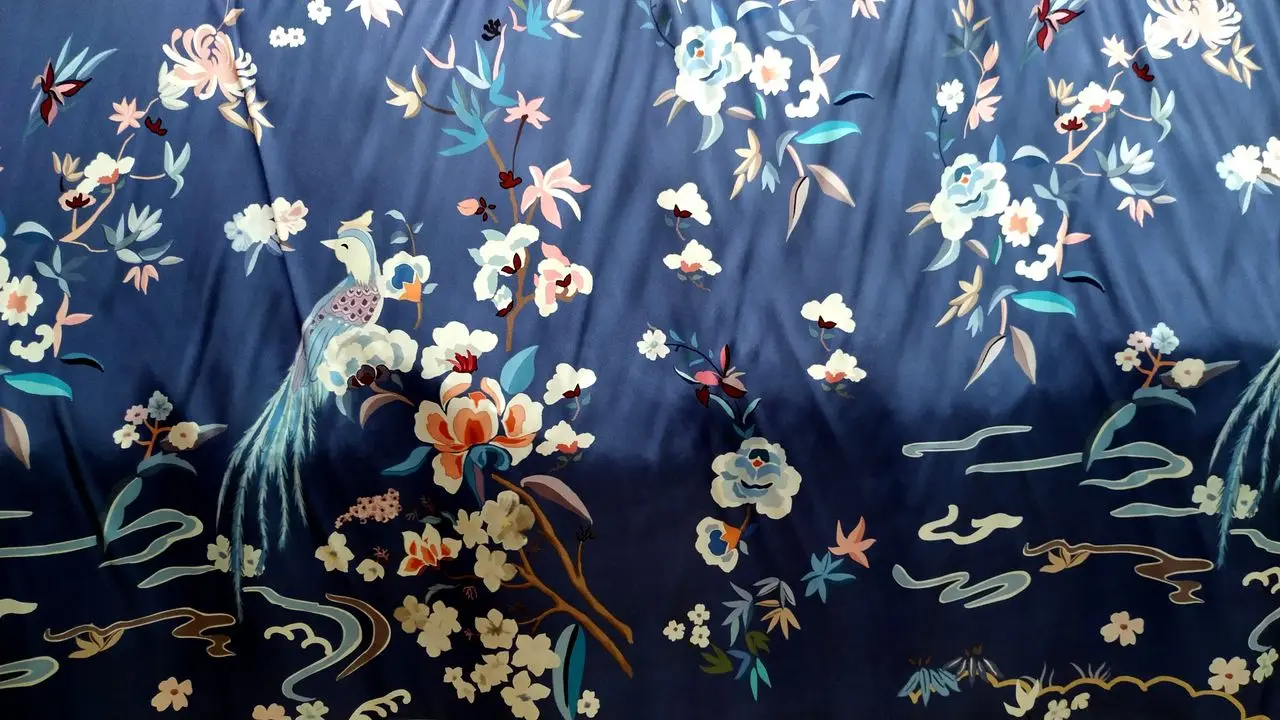 

SILKS wide natural mulberry silk fabrics for sewing dress digital printing flowers blue cloth handmade DIY stretch satin fabric