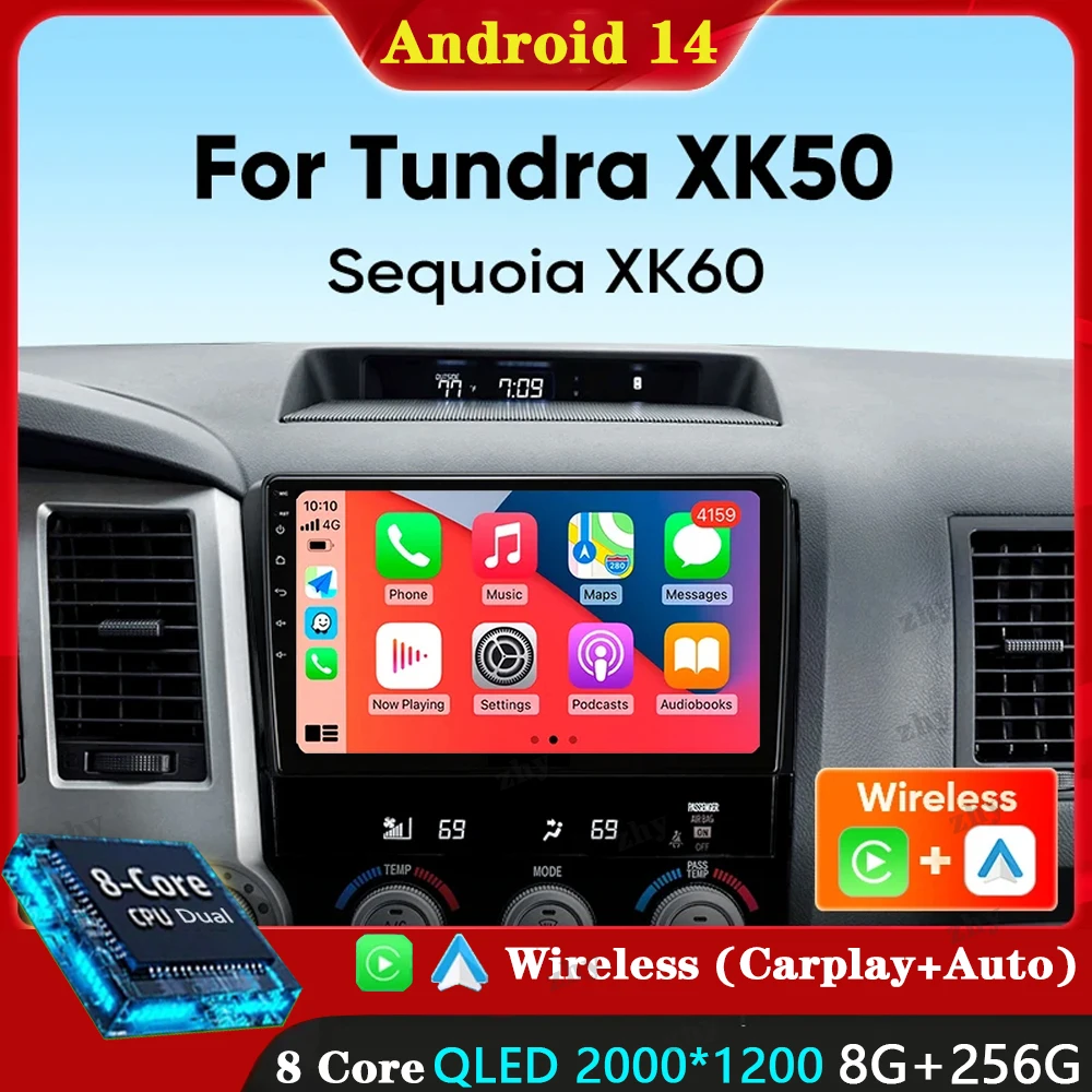 Фото Автомобильное радио Android 14 Carplay для Toyota Tundra XK50 2007-2013 Sequoia XK60 2008-2017 навигация GPS мультимедийный плеер стерео №1