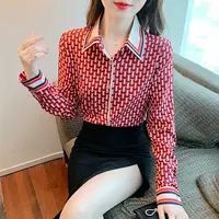Red Long Sleeve Women's Plaid Blouse Aesthetic Fashion Casual Korean Style Trends Vintage Women's Buttoned Shirts Beautiful Top