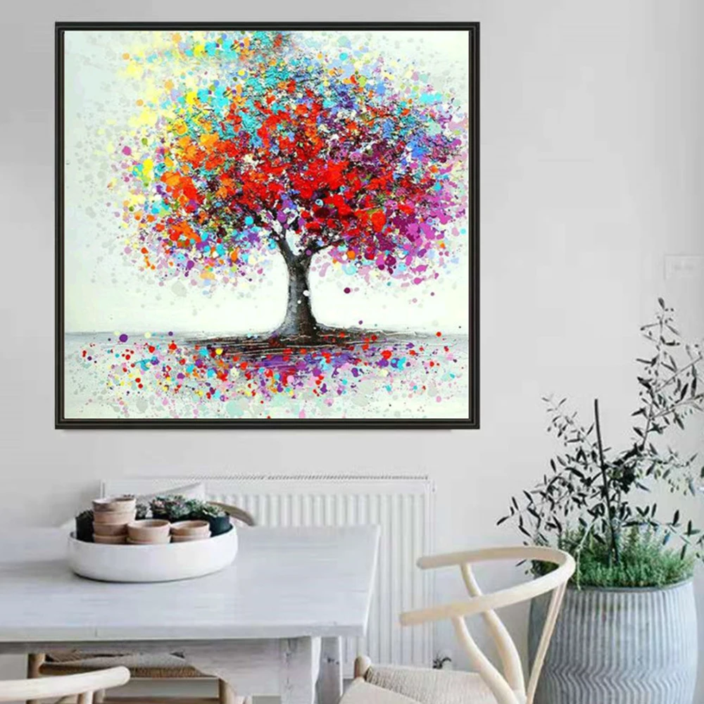

Алмазная 5d-картина «сделай сам» с цветным деревом 35x35, полноформатная Алмазная картина, 3D вышивка, подарок, Набор для вышивки крестиком, мозаика из бисера, украшение для дома