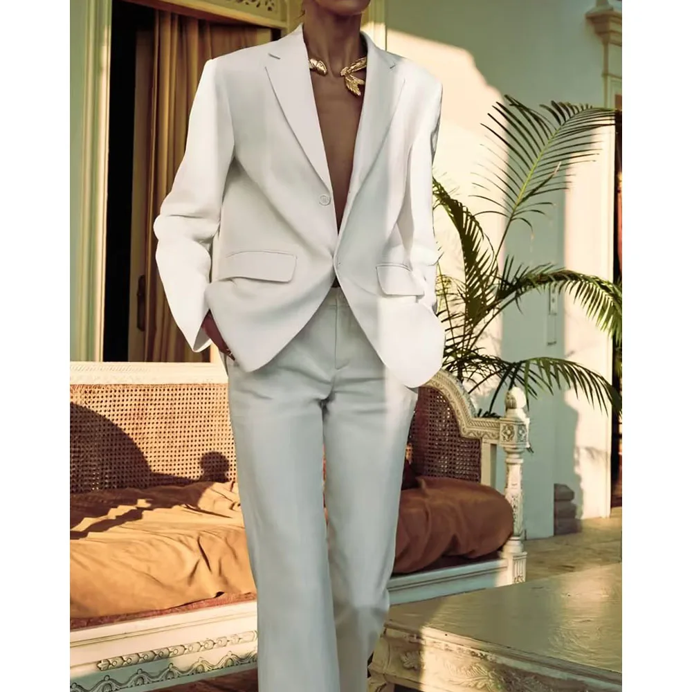 

2022 women's summer new linen loose casual suit jacket linen blended low-waist pants suit fashion royal sister temperament
